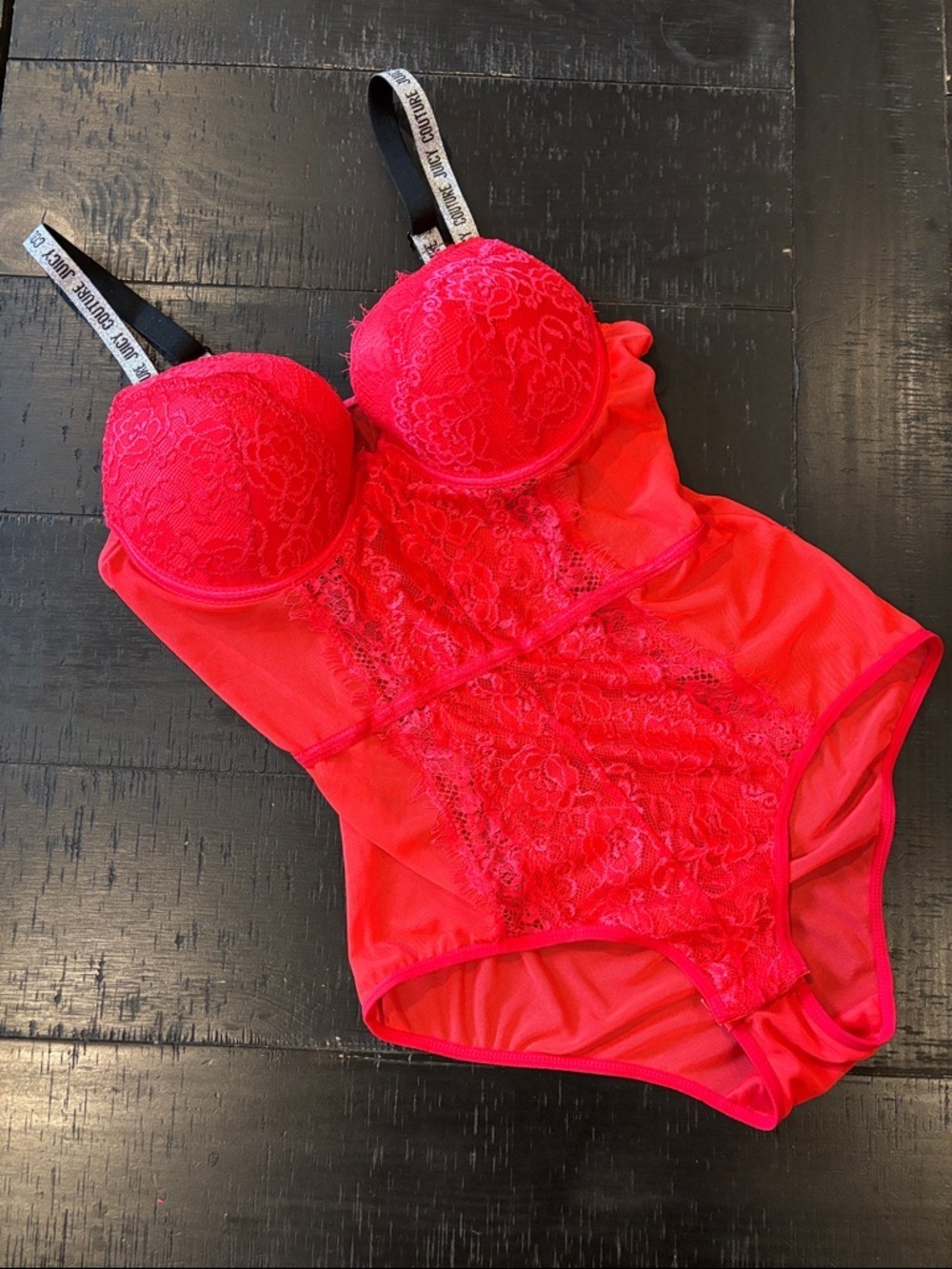 Juicy Couture Hot Pink Lace Bustier Bodysuit Sexy XL
